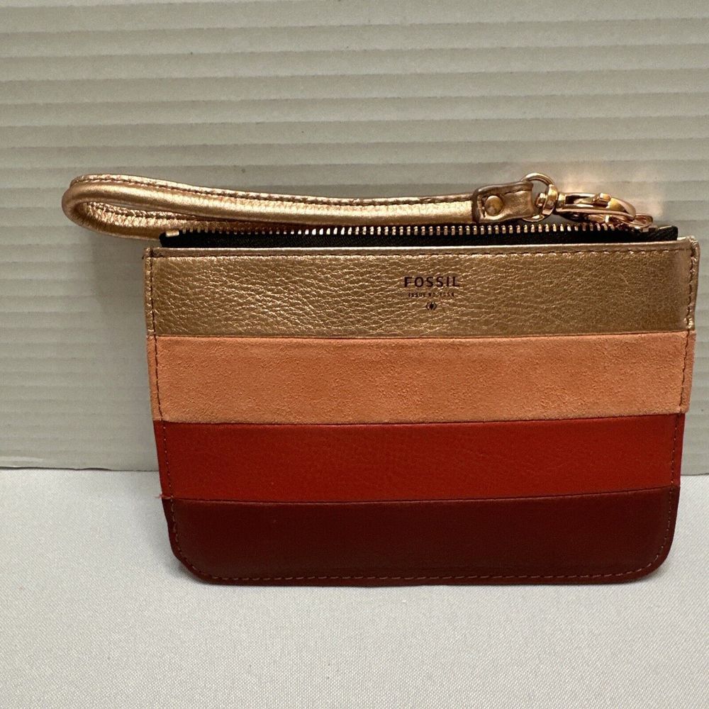 Fossil Multi-Color Leather Wristlet Credit Card Organizer Wallet Rose Gold Trim - Picture 2 of 6